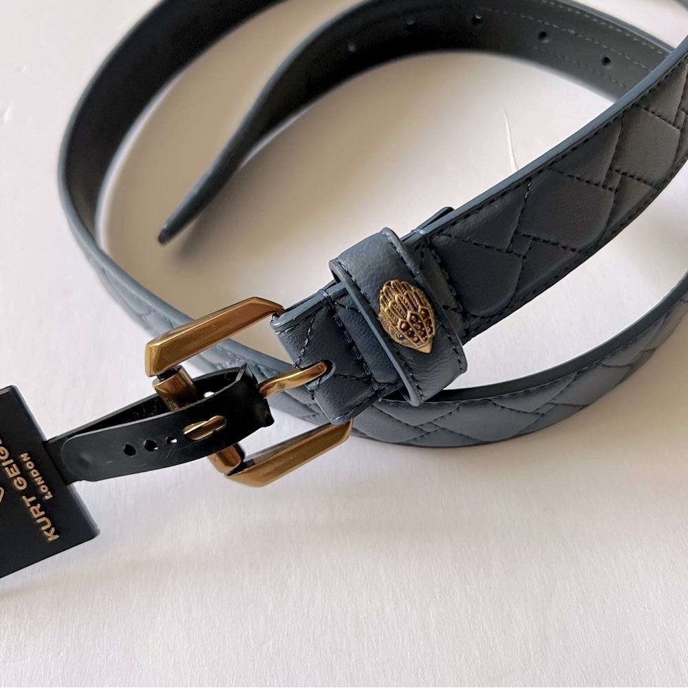KURT GEIGER LONDON WOMENS QUILTED LEATHER BELT VINTAGE INDIGO BLUE SIZE M/L NWT - Picture 8 of 16